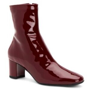 NIB Aquatalia Burgundy Red Patent Leather Block Heel Ankle Boots 7.5 8 SOLD OUT